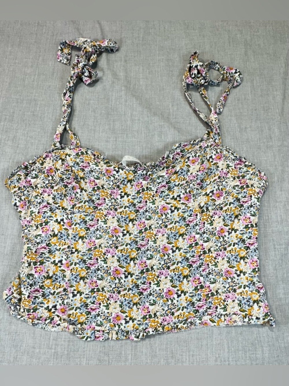 Astr Floral Tie-Strap Cami in White with Pink & Yellow Flowers